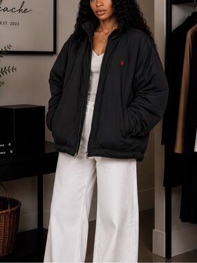 Polo by Ralph Lauren Black Zip-Up hooded Jacket. Size: XL